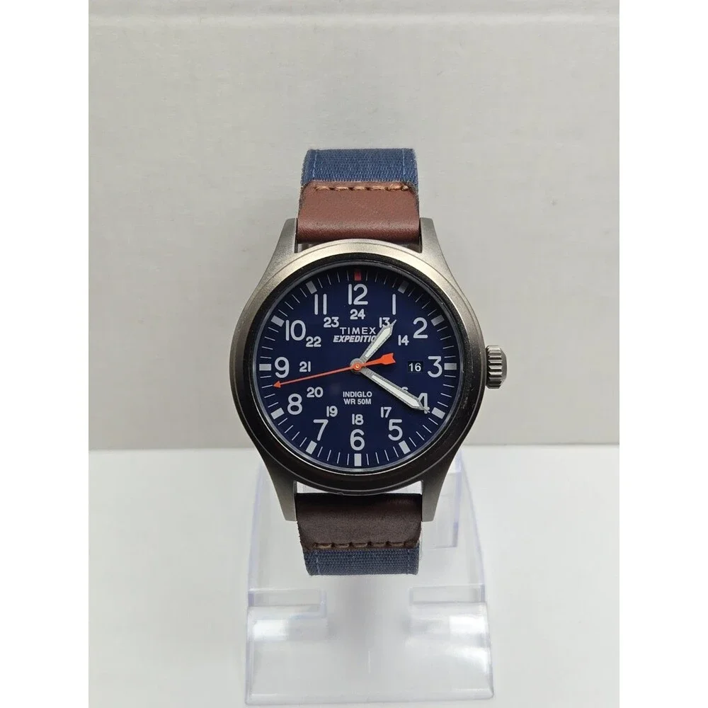 Timex Expedition Scout Mens 40mm Watch Navy Blue Fabric Date New Battery - Read